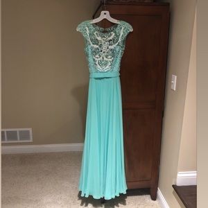 Angela & Alison Mint/Emerald Green Long Dress